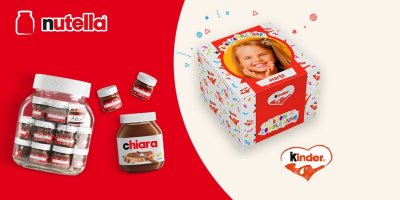 Narozeninový box Kinder se jménem Marta, Nutella se jménem Chiara a dárkové balení mini Nutell se jménem Alex