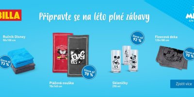 Ručníky, osušky, skleničky, deky s motivem Disney postaviček, nápis Připravte se na léto plné zábavy