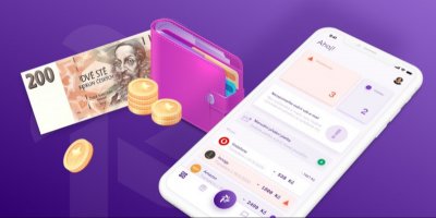 Mobilní aplikace a peněženka s penězi