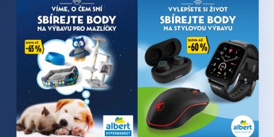 V Albertu se sbírají body na elektroniku Niceboy i výbavu a hračky pro domácí mazlíčky