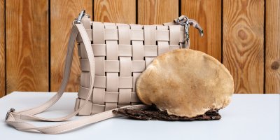 Velká houba a kabelka z umělé kůže