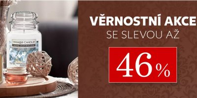 Velká svíčka Yankee Candle a nápis Věrnostní akce se slevou až 46 %
