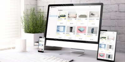 E-shop zobrazený na telefonu, tabletu a monitoru