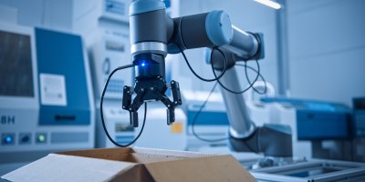 Robotická ruka připravující zásilku