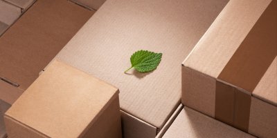 Lístek ležící na papírových krabicích