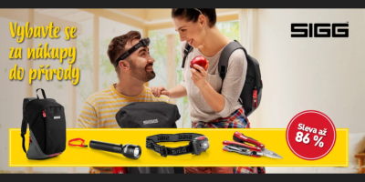 Reklamní banner supermarketu Billa s outdoorovou výbavou