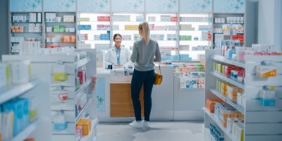Zákaznice mluví s lékárnicí v lékárně