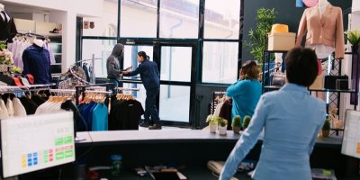 Žena chytá zloděje v obchodě