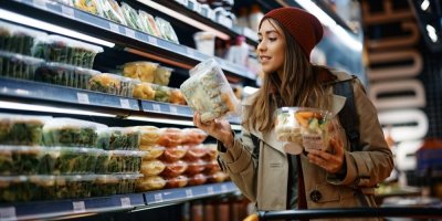 Mladá žena nakupuje v supermarketu