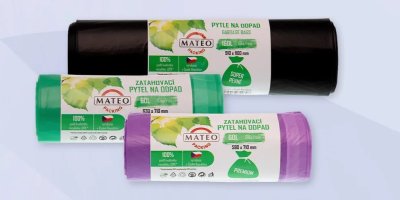 3 druhy odpadkových pytlů, vyrobené firmou Mateo