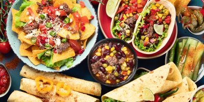 Speciality Tex-Mex kuchyně: Chilli con carne, tacos, tortilla, burrito