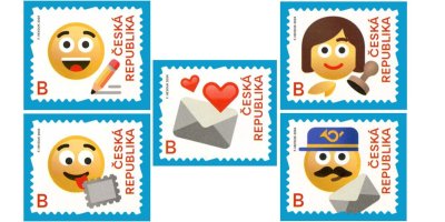 5 poštovních známek se smajlíky