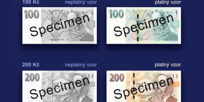 Vzor platné a neplatné stokoruny a dvousetkoruny