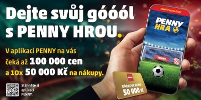 Reklamní banner Penny Marketu lákající na 100 000 cen a dárkové karty.