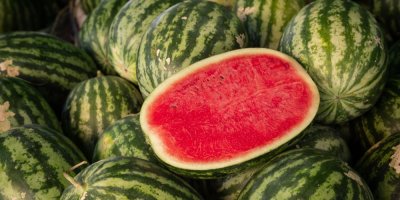 Vodní meloun rozkrojený napůl