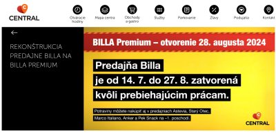 Grafika lákající na BILLA Premium prodejnu v Bratislavě v OC Central 