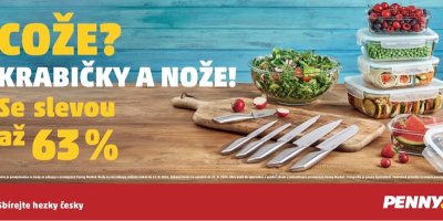 Reklamní upoutávka PENNY na věrnostní akci pro získání slevy na nože a kuchyňské dózy