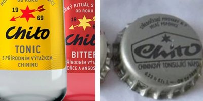 Dnešní barevné etikety Chito a retro víčko se starým designem Chito toniku