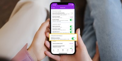 Displej mobilu s nastavením aplikace, který drží v rukou slečna