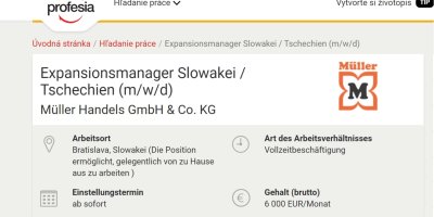 Inzerát na Profesia SK