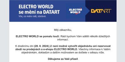 Text emailu zaslaného pro registrované zákazníky Electro Word