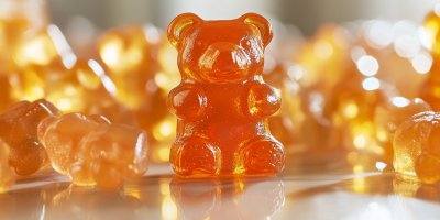 Oranžový gumový medvídek