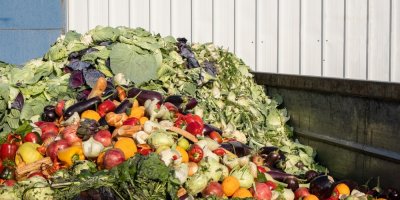 Hromada vyhozené zeleniny v kontejneru