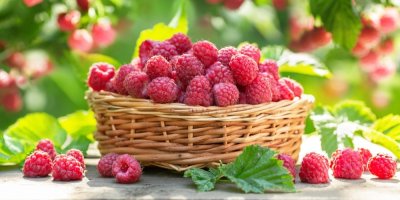 Natrhané maliny v košíku