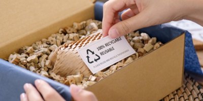 Ruce rozbalují ekologicky zabalenou objednávku