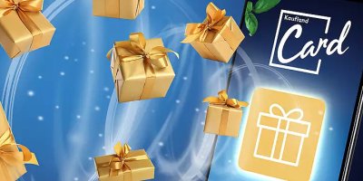 Zlaté balíčky létají před mobilem s aplikací Kaufland Card