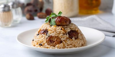 Rizoto s kaštany na talířku