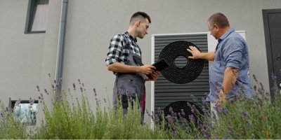 Dva muži u tepelného čerpadla