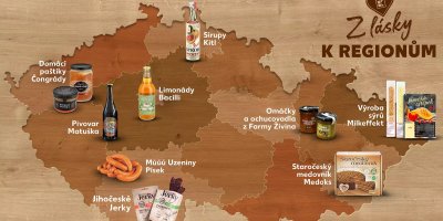 Mapa České republiky s regionálními potravinami