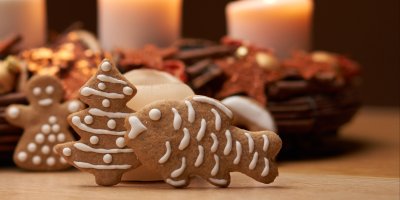 Vánoční perníčky ve tvaru stromečku, kapra a sněhuláka