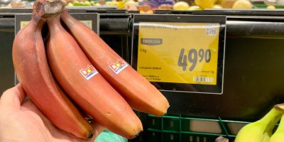 Červené banány s cenovkou