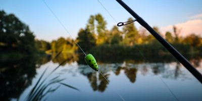 Rybářský prut u rybníka