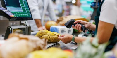 Detail pokladny supermarketu