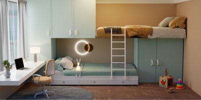 Stylový dětský pokoj v modrých a béžových barvách