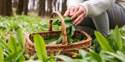 Člověk sbírá medvědí česnek