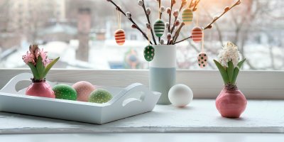 Jarní dekorace s vejce a hyacinty