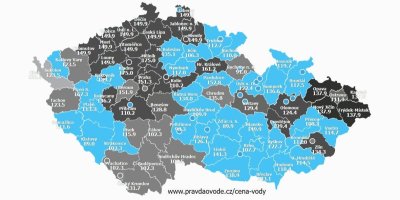 Mapa ČR s cenami vody