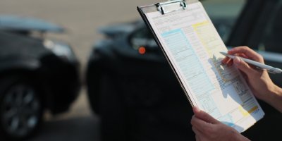 Žena vyplňuje formulář o dopravní nehodě