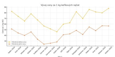 Graf vývoje cen keříkových rajčat