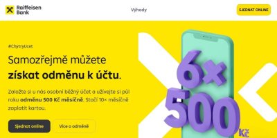 Nabídka od Raiffeisenbank na 6× 500 Kč