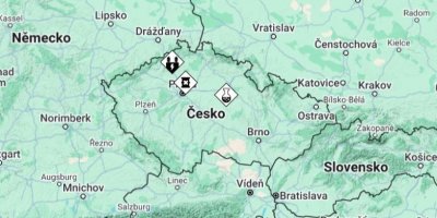 Mapa ČR s nejvíce kontaminovanými oblastmi