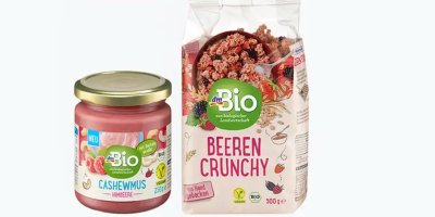 Stahované výrobky kešu pasta a müsli  z dm drogerie