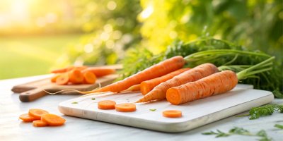 Mrkev na dřevěném prkénku