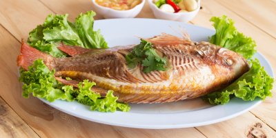 Celá ryba na talíři se salátem