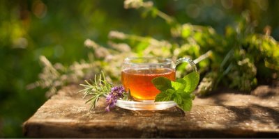 Čaj z čerstvé máty a levandule