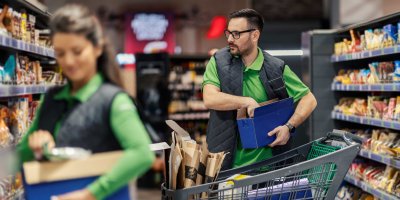 Personál obchodu vybaluje zboží